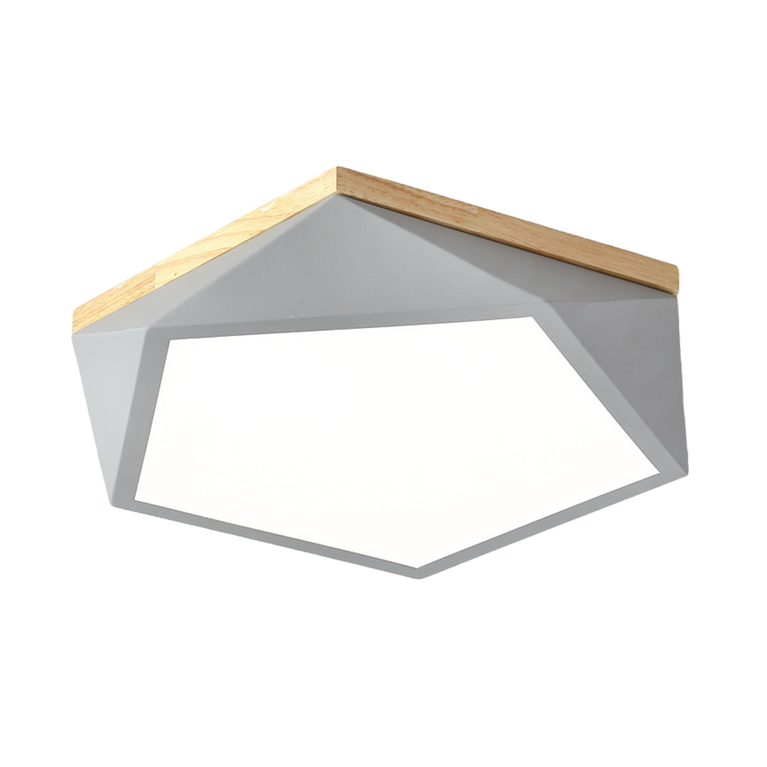 Nordic Geometric Wooden Flush Mount Ceiling Light with Acrylic Shade