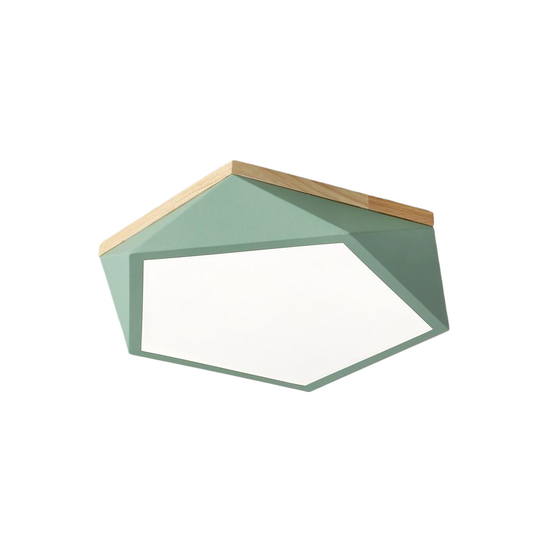 Nordic Geometric Wooden Flush Mount Ceiling Light with Acrylic Shade
