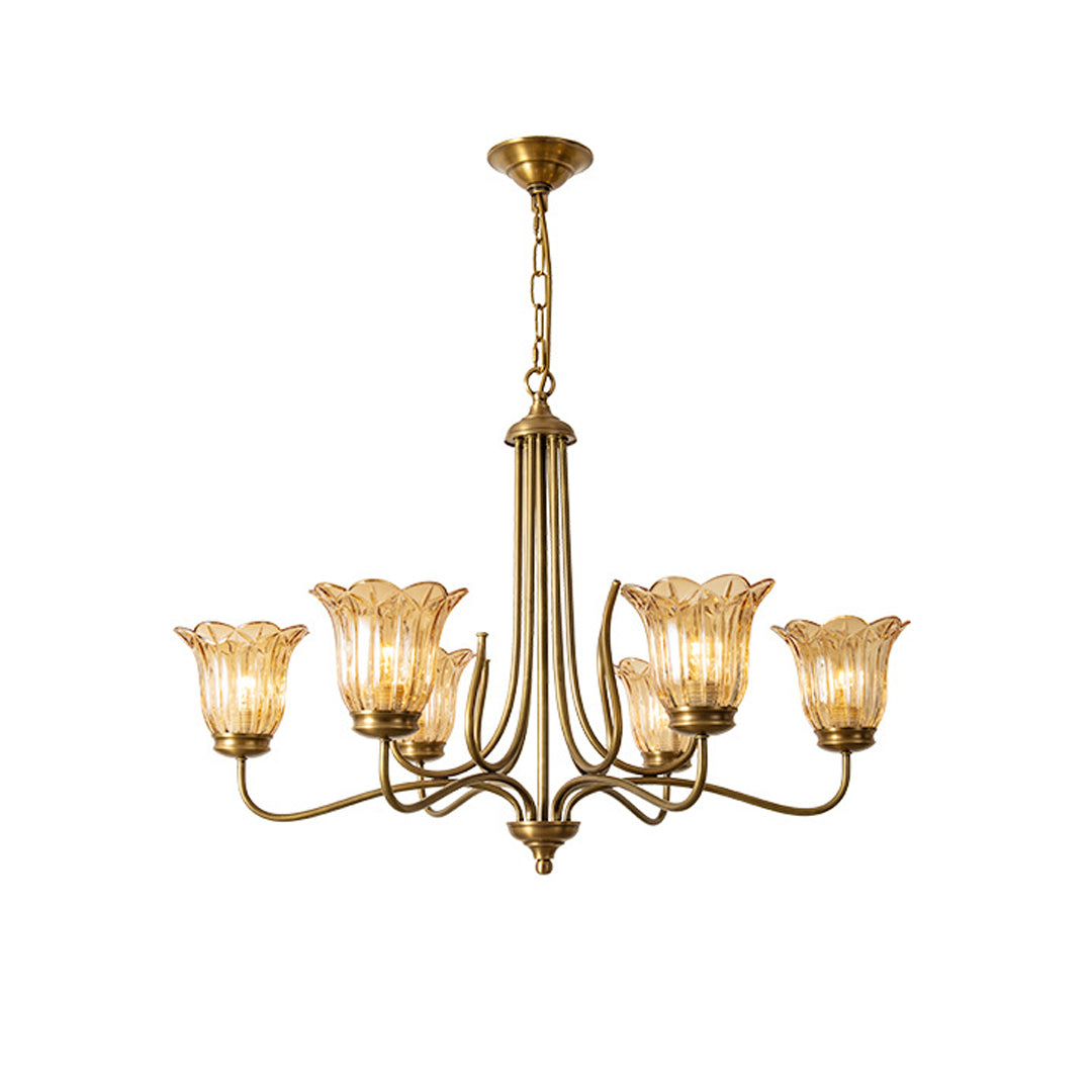 Aurelia Brass and Glass Six-Light Chandelier with Adjustable Chain