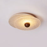 Radiant Disc Ceiling Light in Travertine and Textured Glass