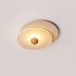 Radiant Disc Ceiling Light in Travertine and Textured Glass