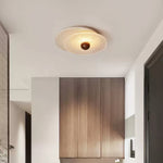 Radiant Disc Ceiling Light in Travertine and Textured Glass