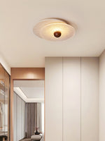 Radiant Disc Ceiling Light in Travertine and Textured Glass