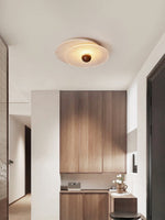 Radiant Disc Ceiling Light in Travertine and Textured Glass