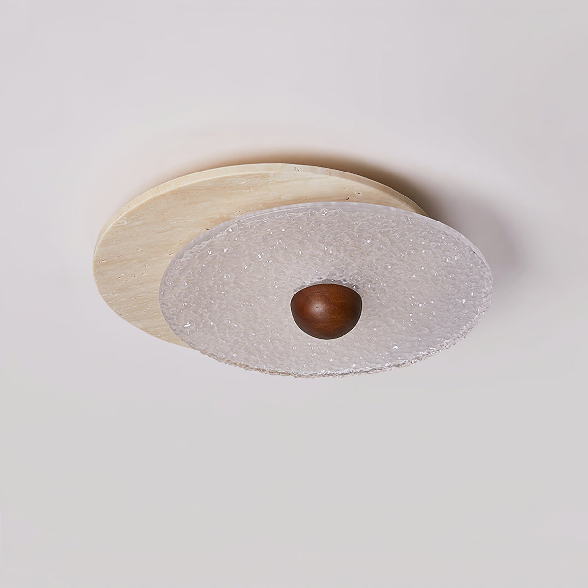 Radiant Disc Ceiling Light in Travertine and Textured Glass