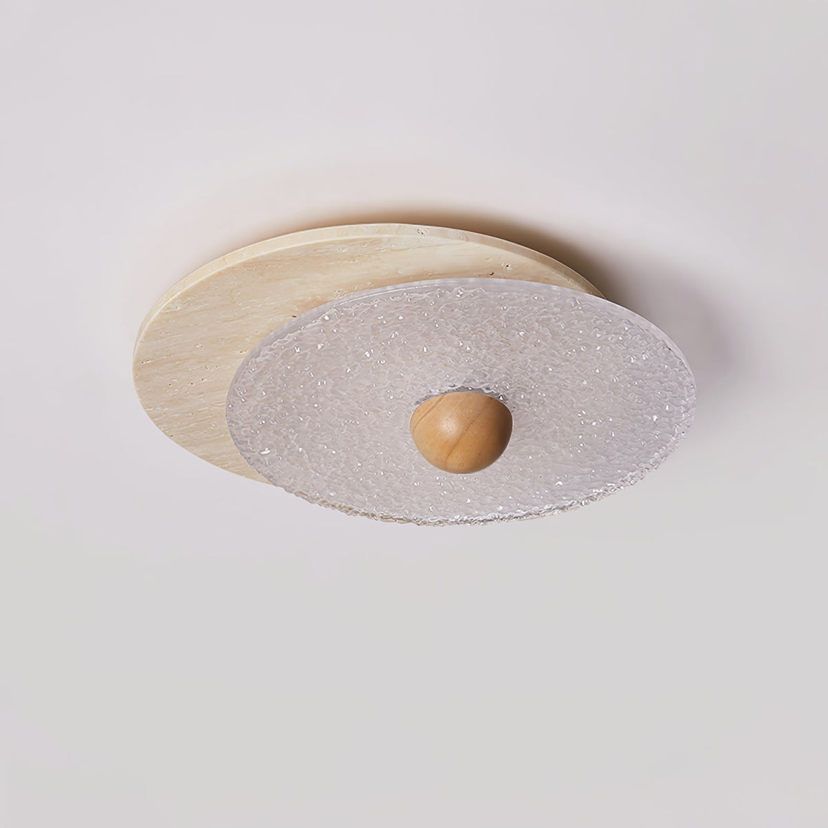 Radiant Disc Ceiling Light in Travertine and Textured Glass