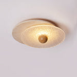 Radiant Disc Ceiling Light in Travertine and Textured Glass