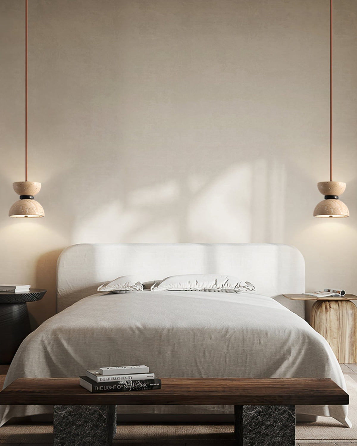 Vireo Travertine Pendant Light – Sculptural Stone LED Hanging Lamp for Modern Interiors