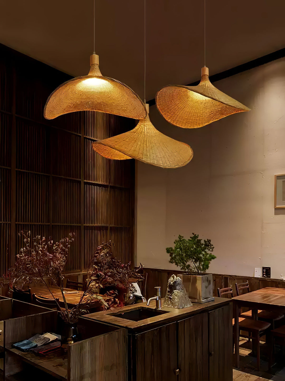 Bamboo Weave Hat Pendant Light