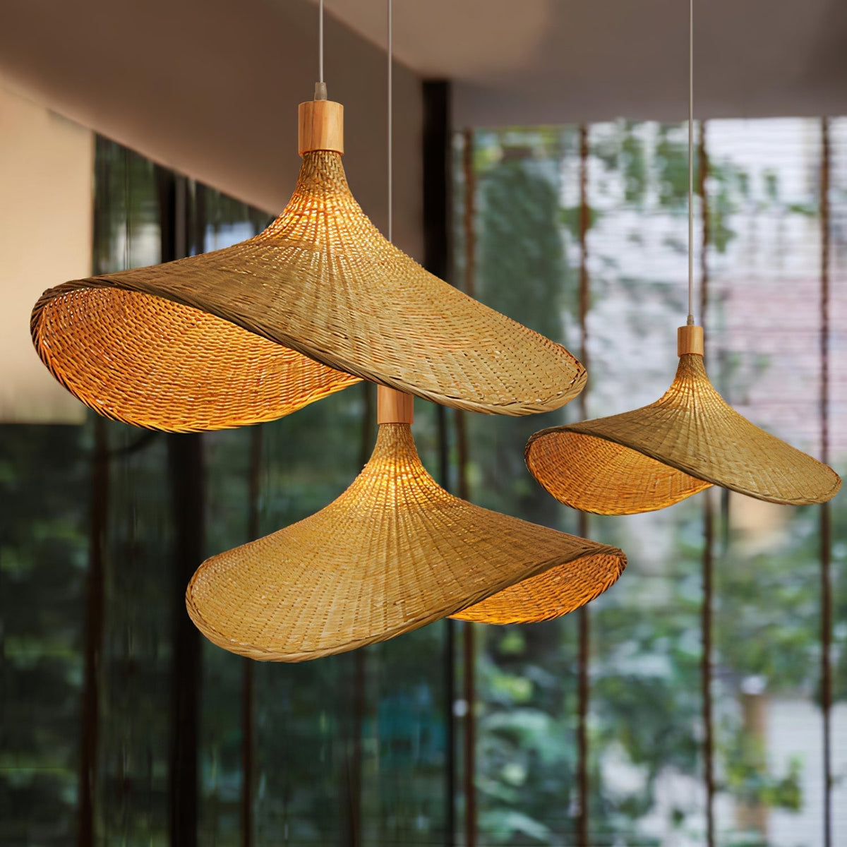 Bamboo Weave Hat Pendant Light