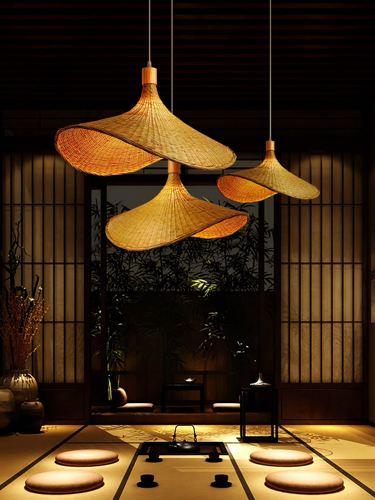 Bamboo Weave Hat Pendant Light