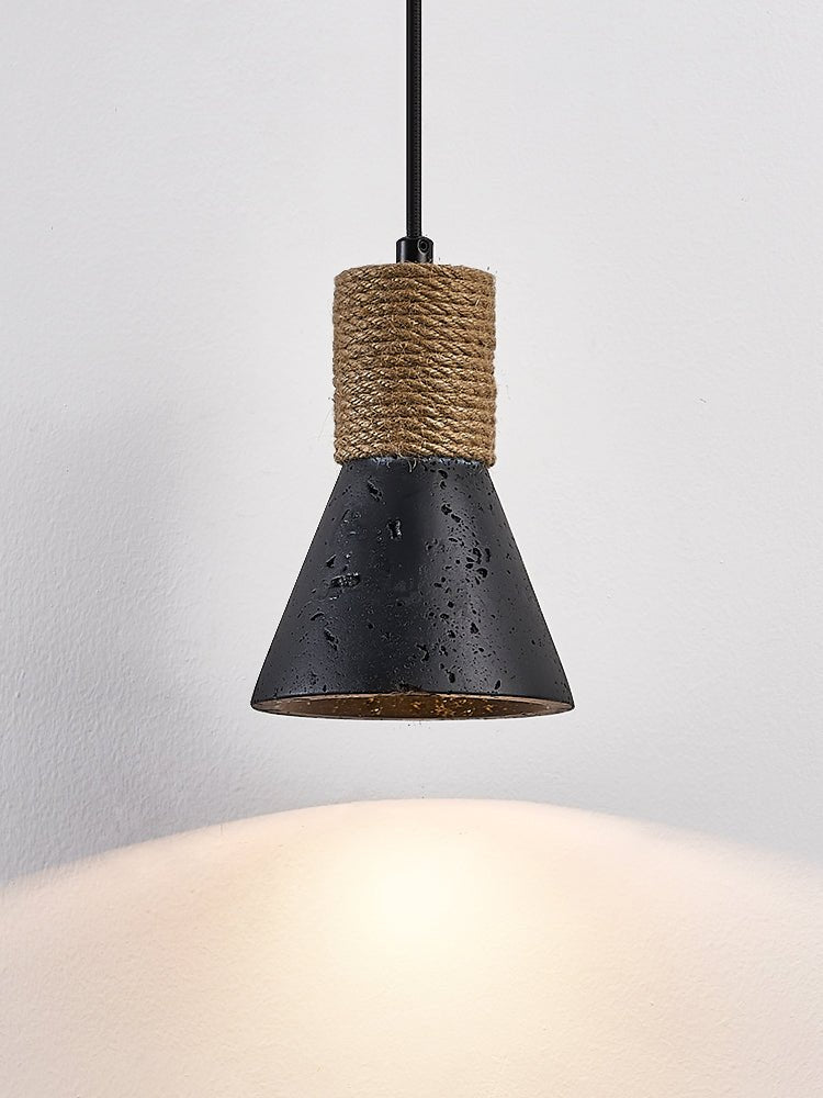 Ravena Rope Cone Pendant Light in Black Travertine