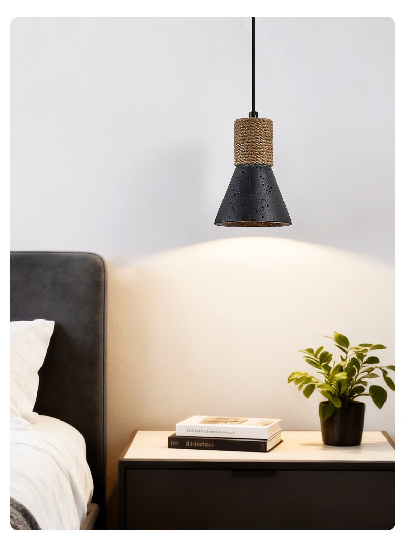 Ravena Rope Cone Pendant Light in Black Travertine