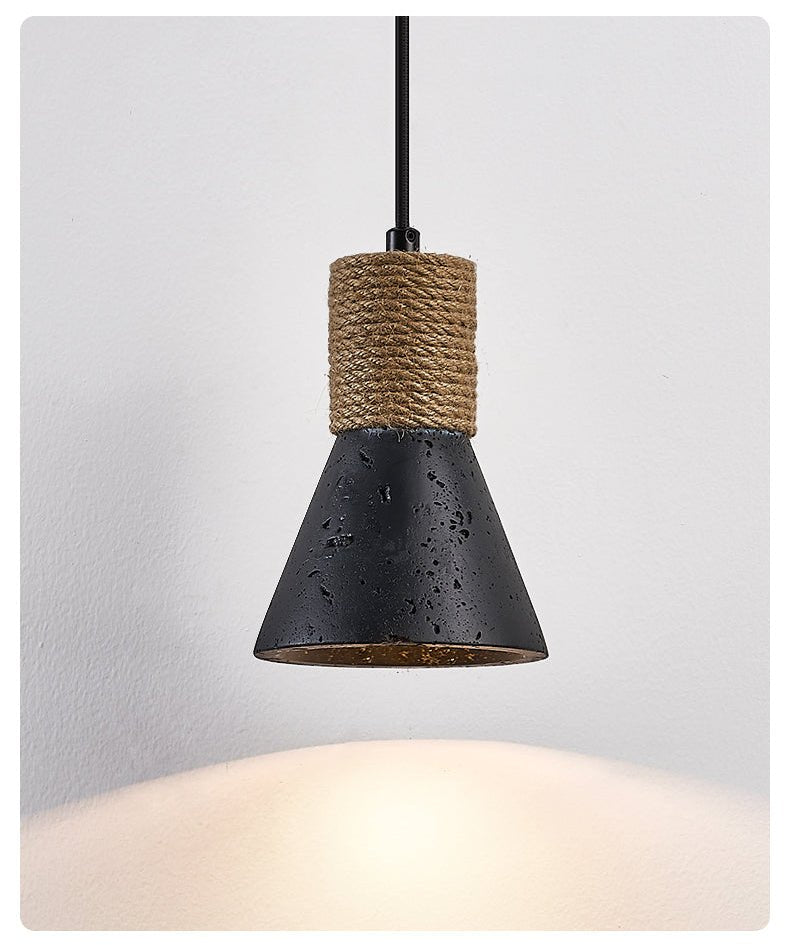 Ravena Rope Cone Pendant Light in Black Travertine