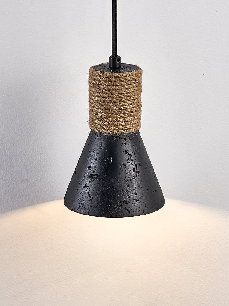 Ravena Rope Cone Pendant Light in Black Travertine