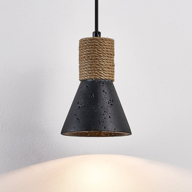 Ravena Rope Cone Pendant Light in Black Travertine