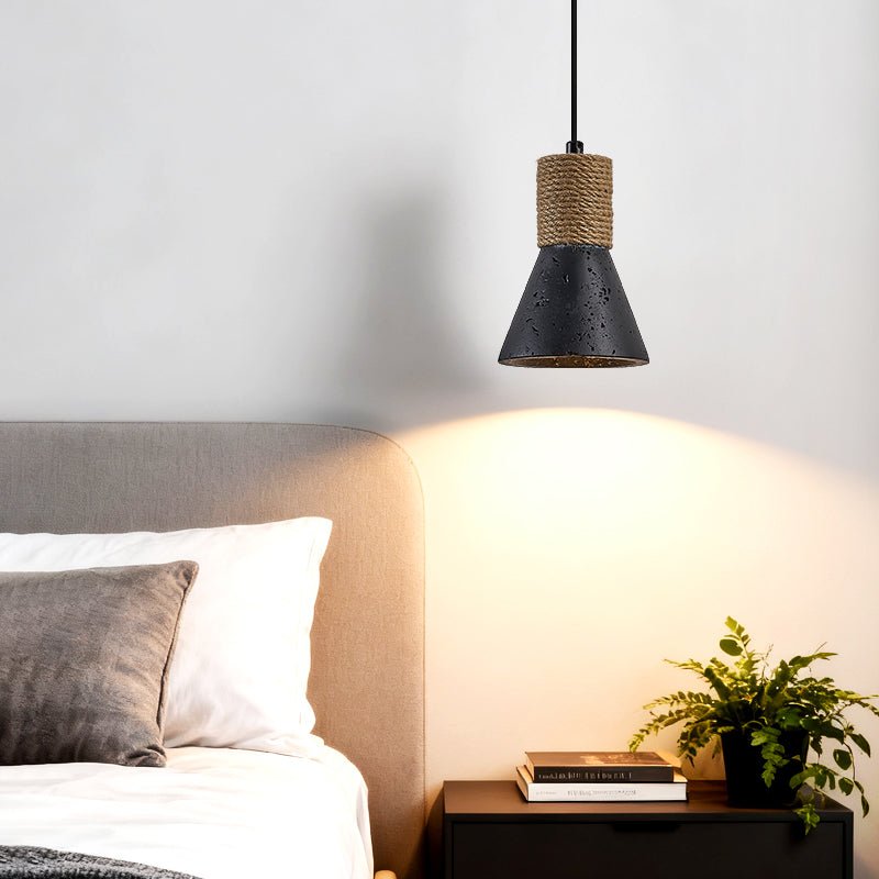 Ravena Rope Cone Pendant Light in Black Travertine