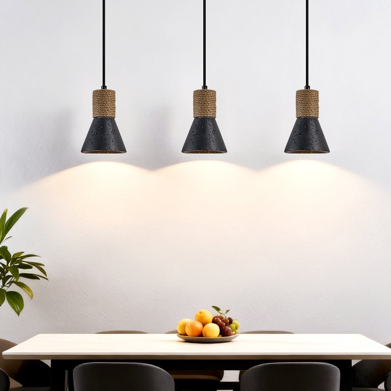 Ravena Rope Cone Pendant Light in Black Travertine