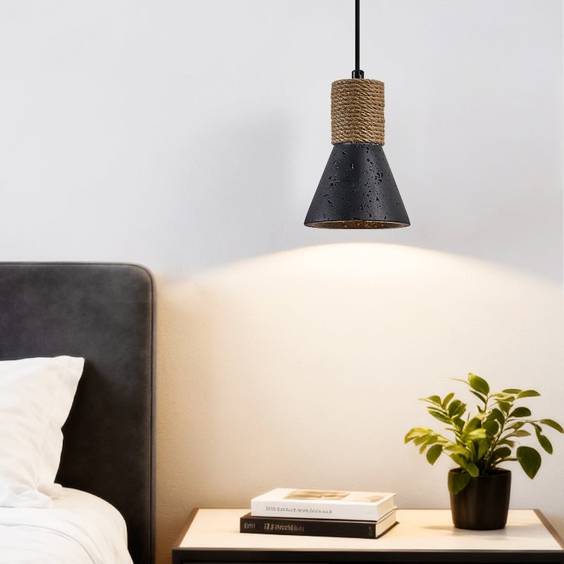 Ravena Rope Cone Pendant Light in Black Travertine