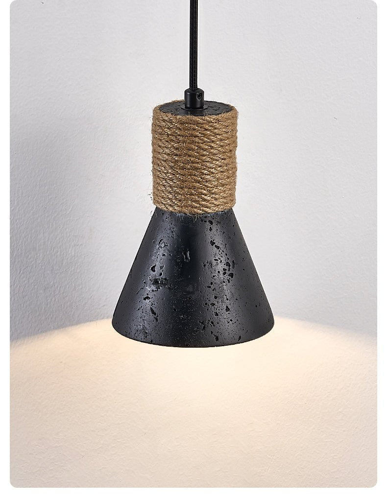Ravena Rope Cone Pendant Light in Black Travertine
