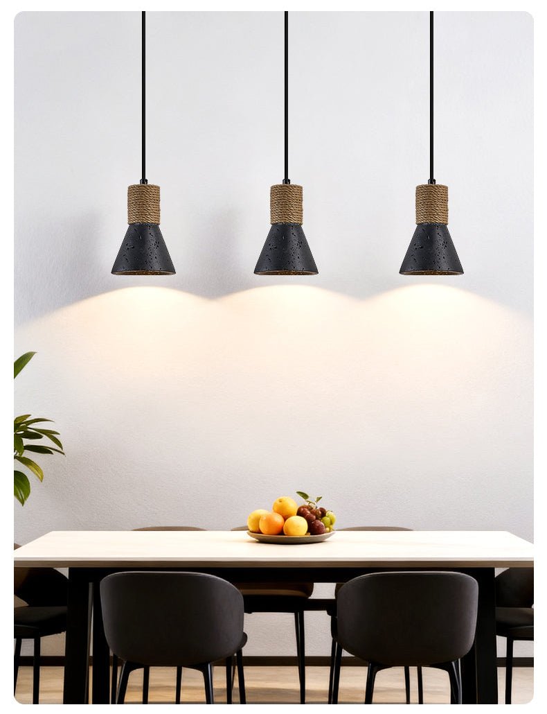 Ravena Rope Cone Pendant Light in Black Travertine
