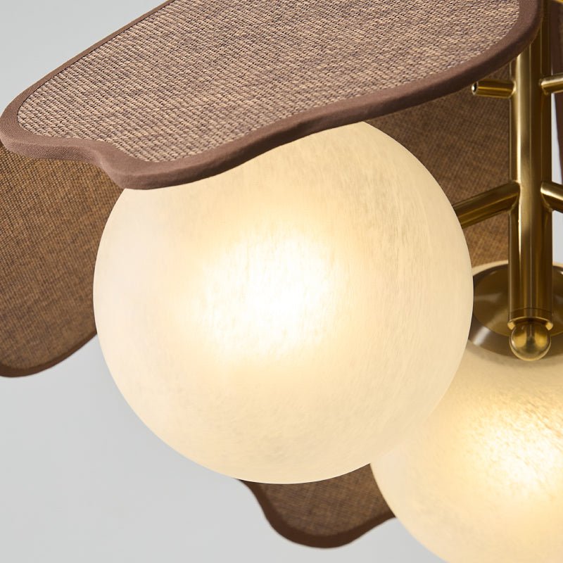 Ravia Pendant Light in Raffia, Glass, and Wood – Modern Organic Chandelier for Dining and Living Spaces