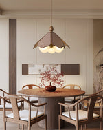 Ravia Pendant Light in Raffia, Glass, and Wood – Modern Organic Chandelier for Dining and Living Spaces