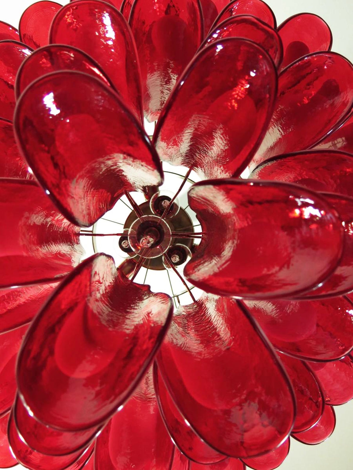 Red Glass Petals Chandelier – Modern Murano Glass Pendant Light for Dining Room and Living Room