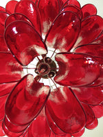 Red Glass Petals Chandelier – Modern Murano Glass Pendant Light for Dining Room and Living Room