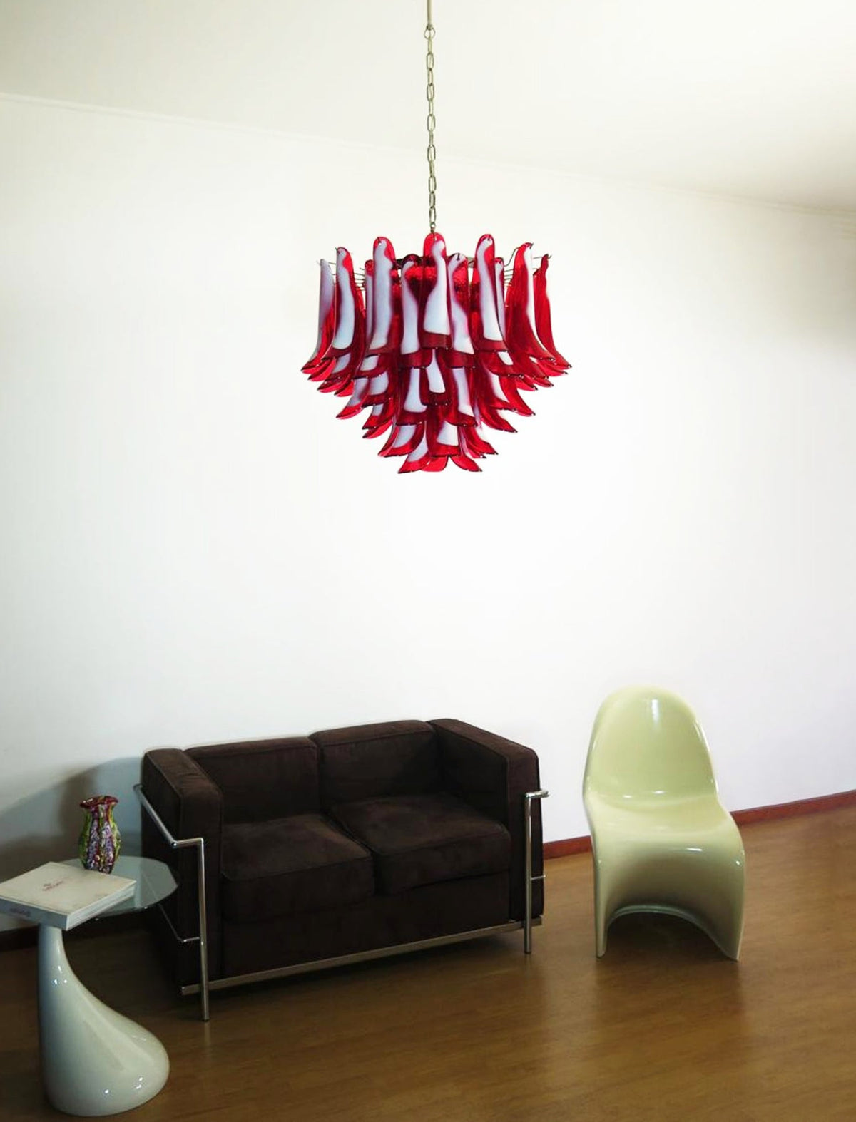 Red Glass Petals Chandelier – Modern Murano Glass Pendant Light for Dining Room and Living Room