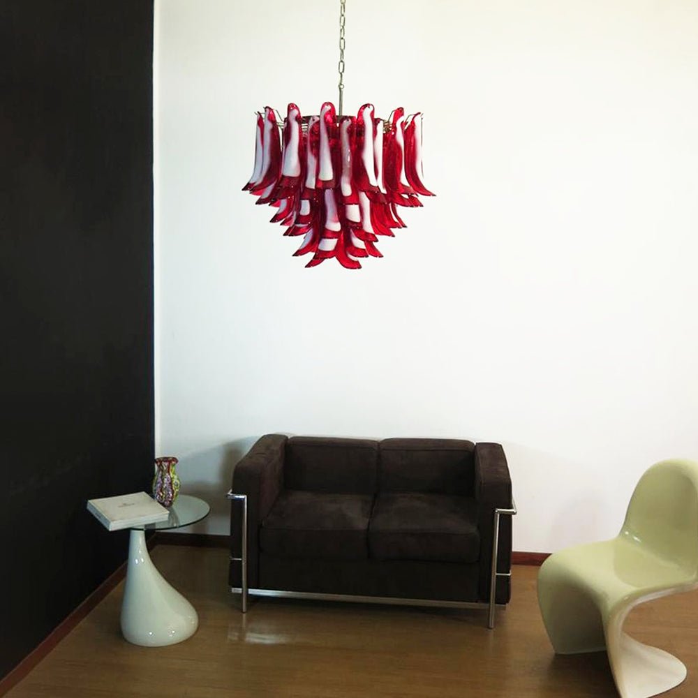 Red Glass Petals Chandelier – Modern Murano Glass Pendant Light for Dining Room and Living Room