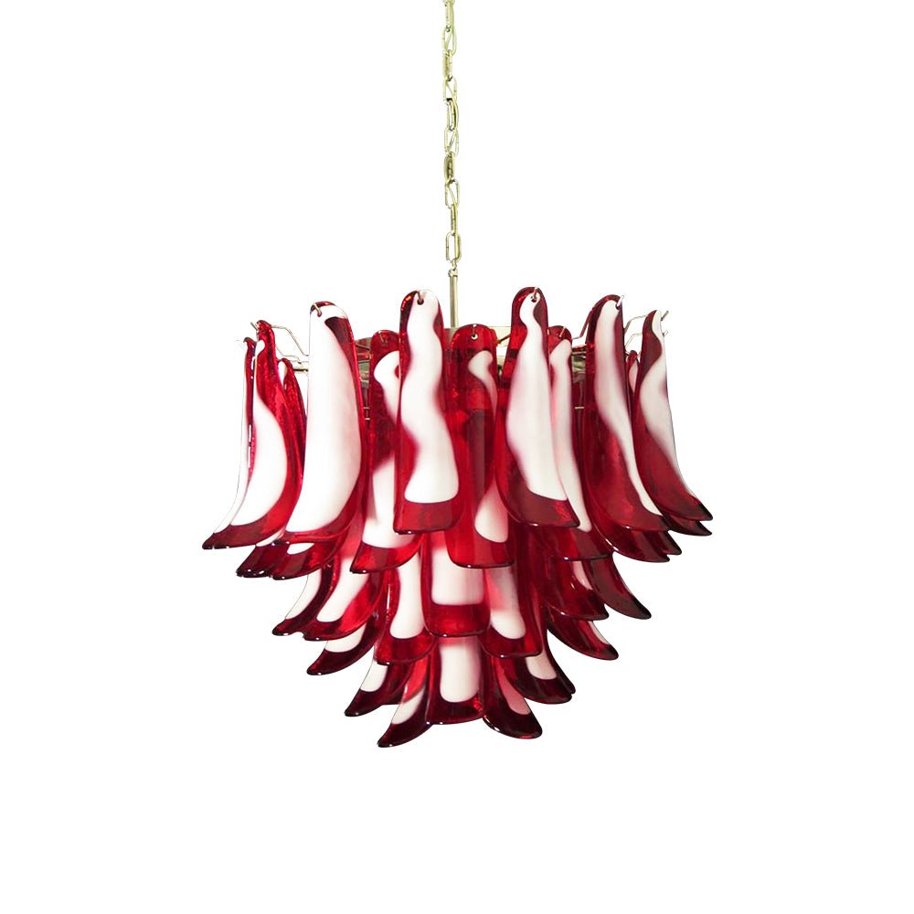 Red Glass Petals Chandelier – Modern Murano Glass Pendant Light for Dining Room and Living Room