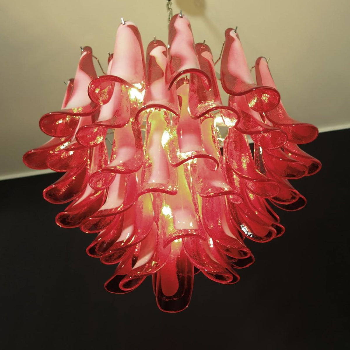 Red Glass Petals Chandelier – Modern Murano Glass Pendant Light for Dining Room and Living Room