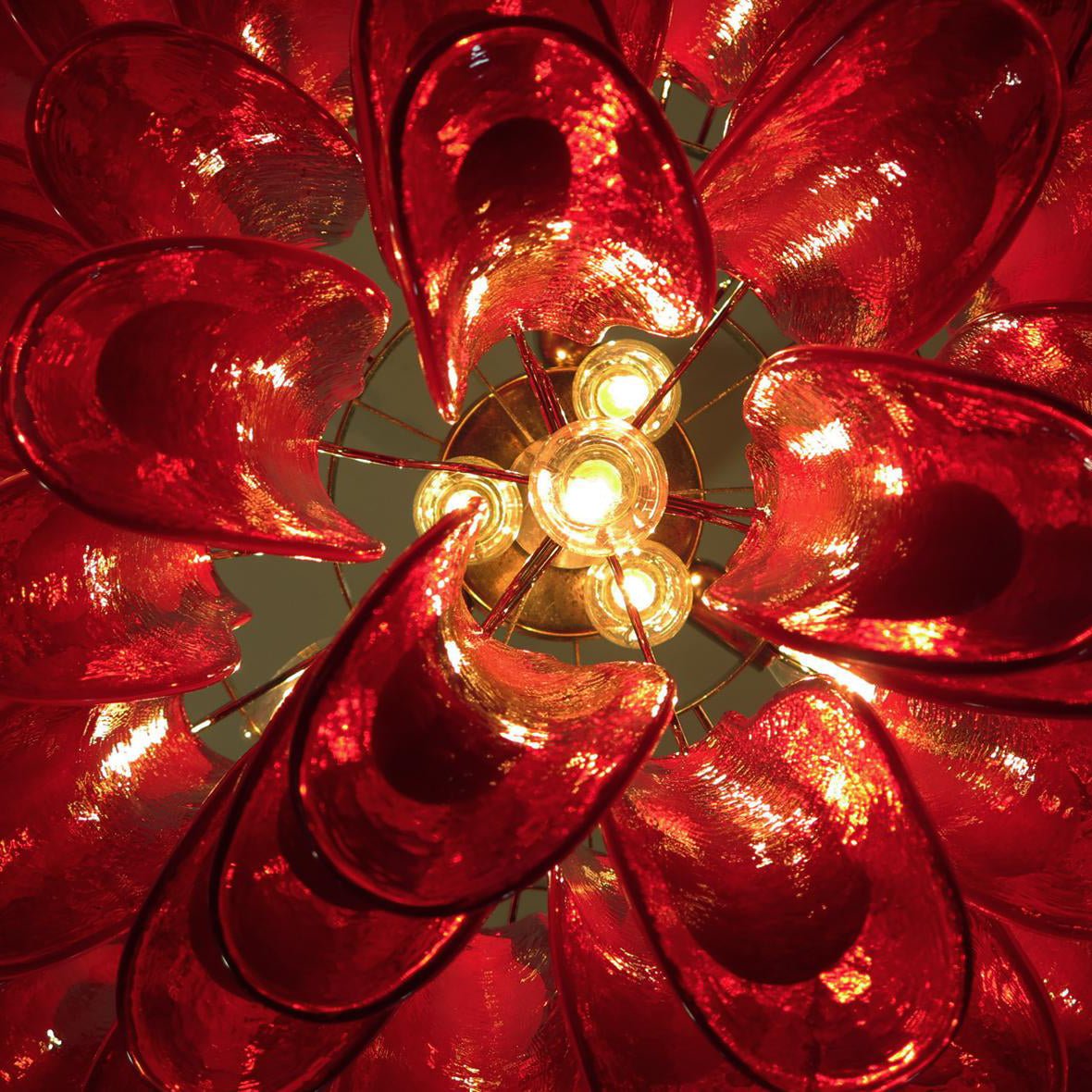 Red Glass Petals Chandelier – Modern Murano Glass Pendant Light for Dining Room and Living Room