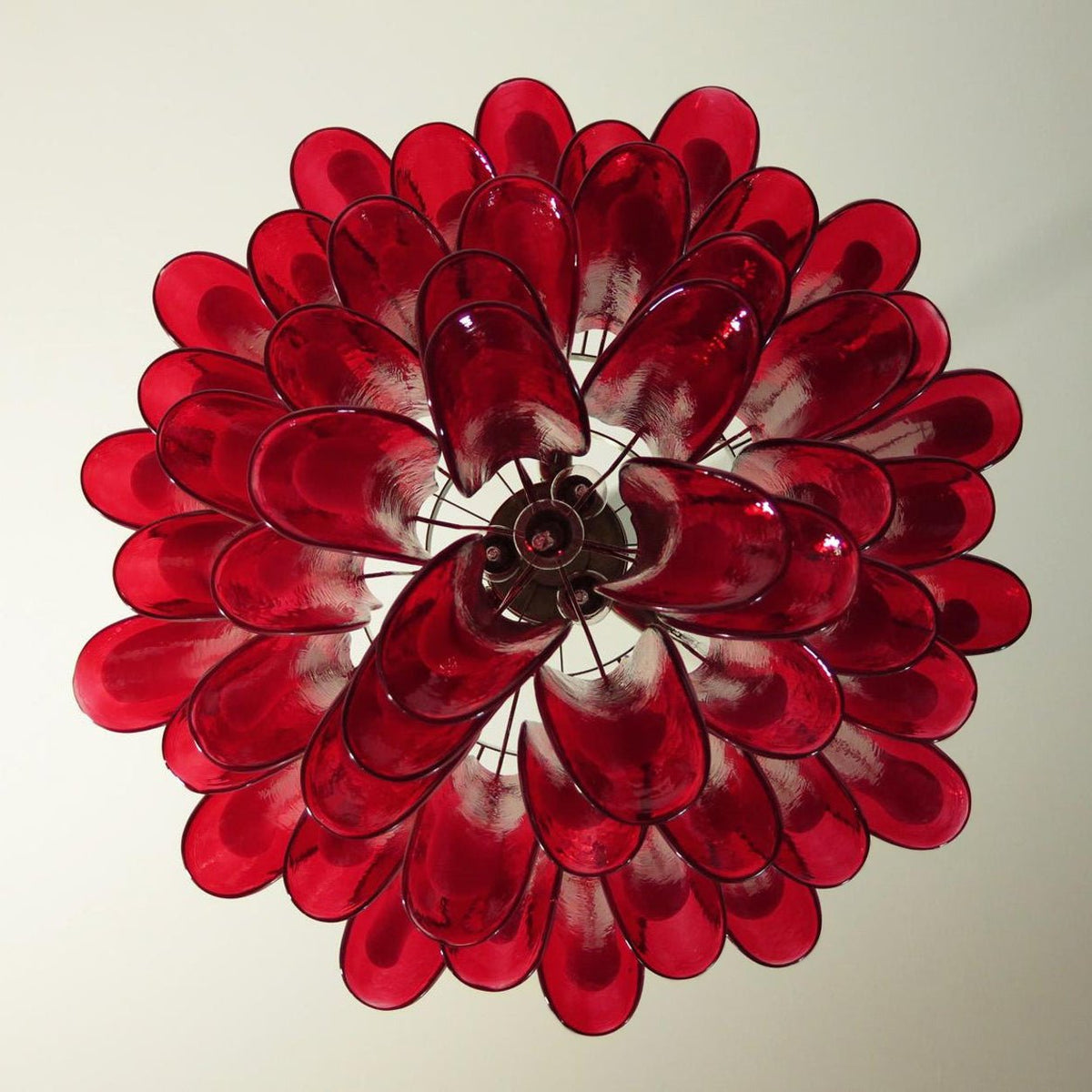 Red Glass Petals Chandelier – Modern Murano Glass Pendant Light for Dining Room and Living Room