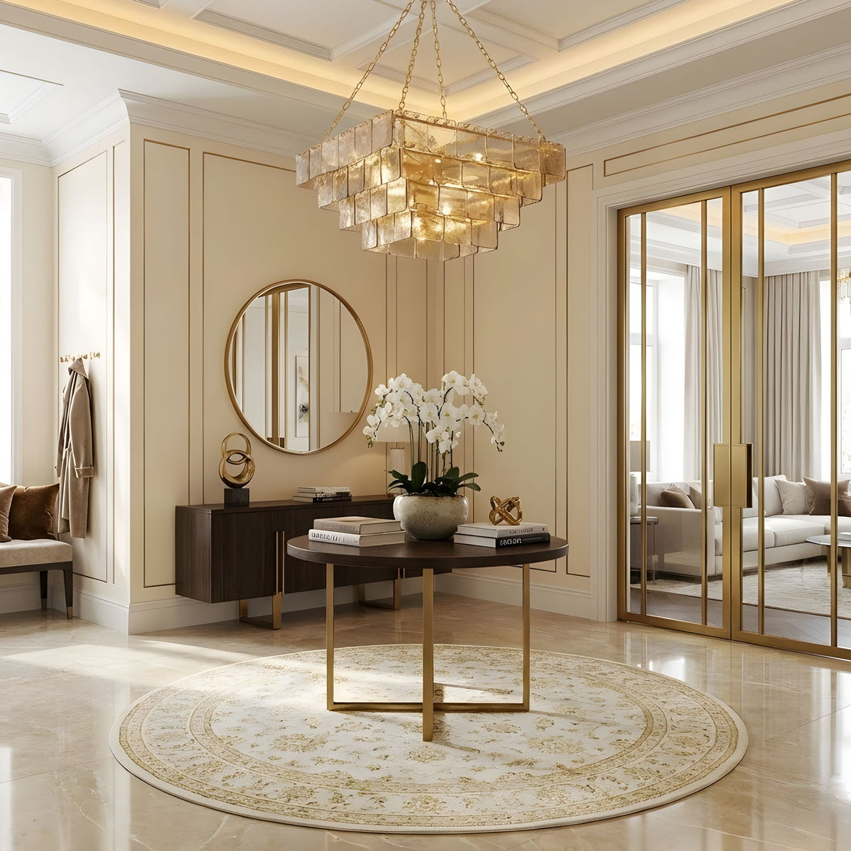 Regal Chain Chandelier – Art Deco Tiered Glass Pendant for Dining Room