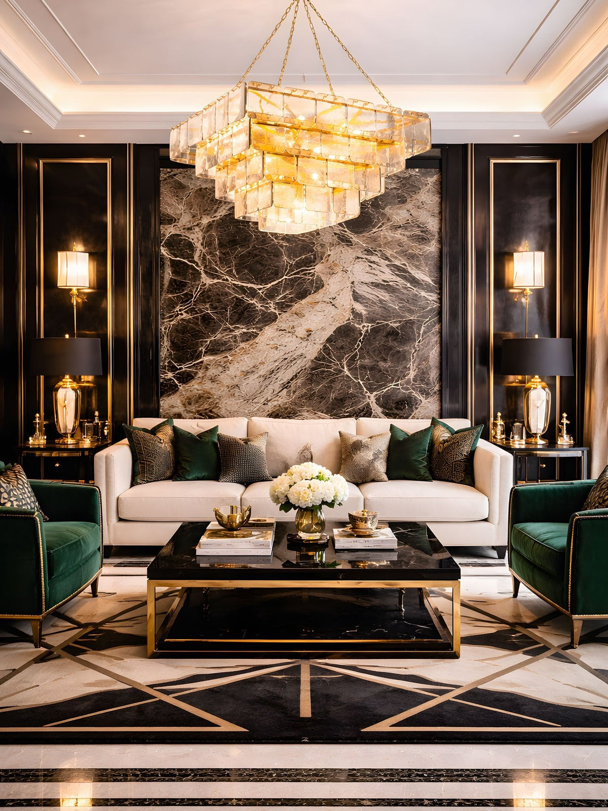 Regal Chain Chandelier – Art Deco Tiered Glass Pendant for Dining Room
