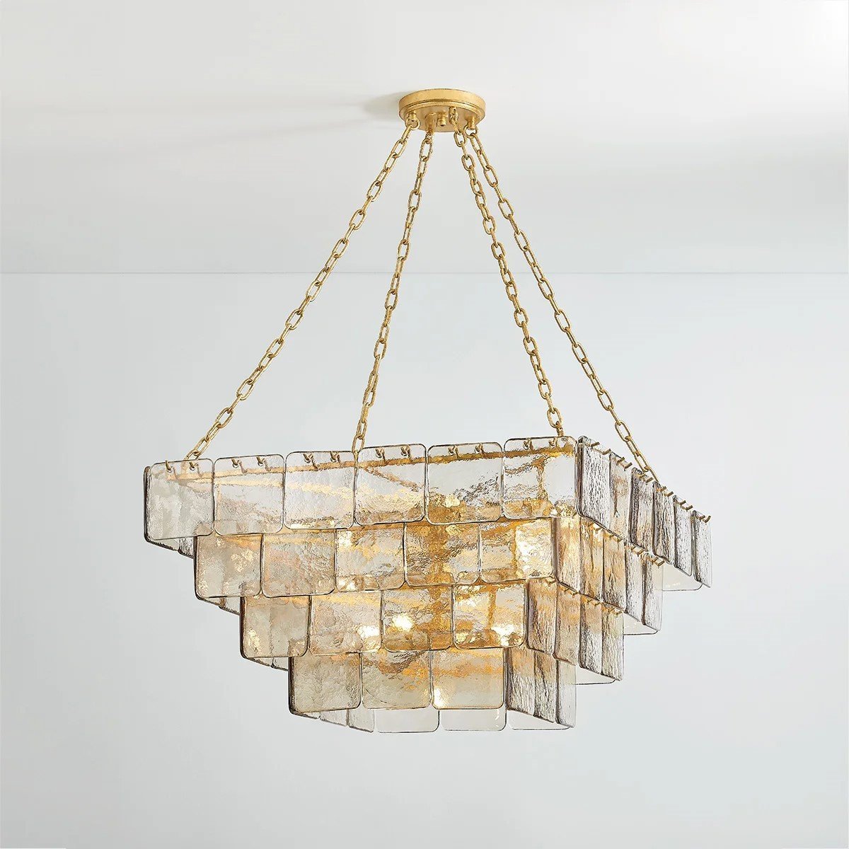 Regal Chain Chandelier – Art Deco Tiered Glass Pendant for Dining Room