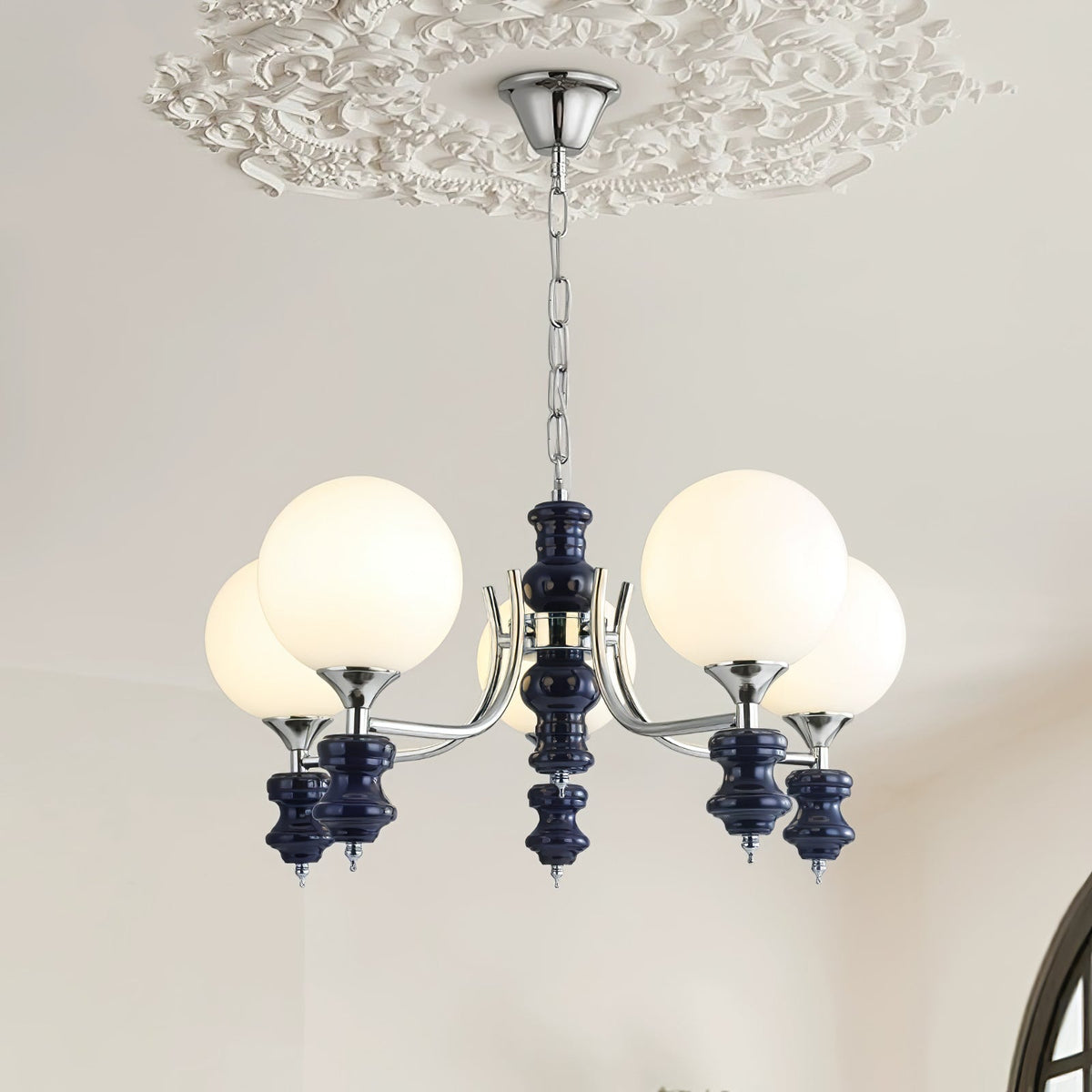 Regal Orb Modern Glass Chandelier for Dining Room and Living Room