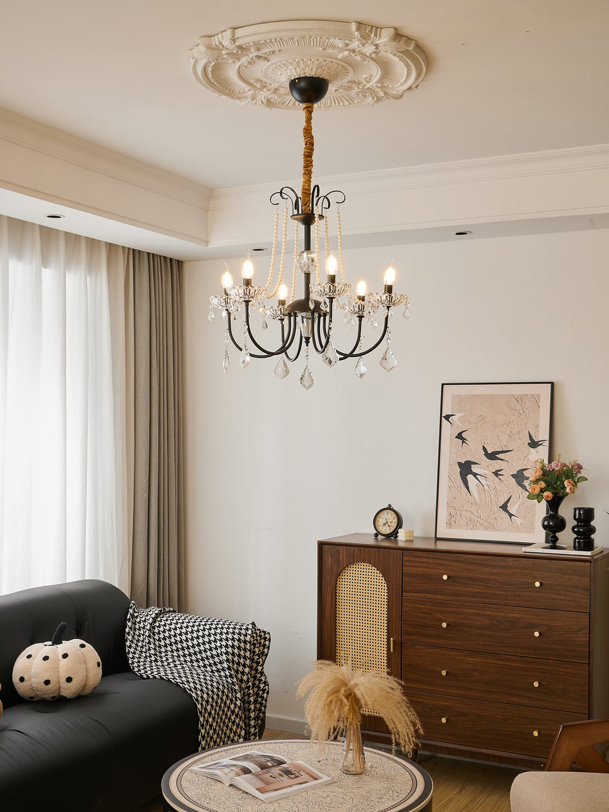 Regalia Crystal Chandelier with Brass and Pearl Accents for Elegant Interiors