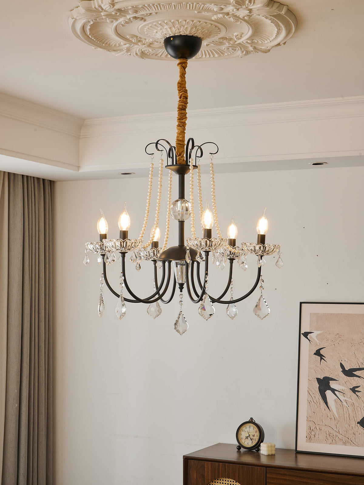 Regalia Crystal Chandelier with Brass and Pearl Accents for Elegant Interiors