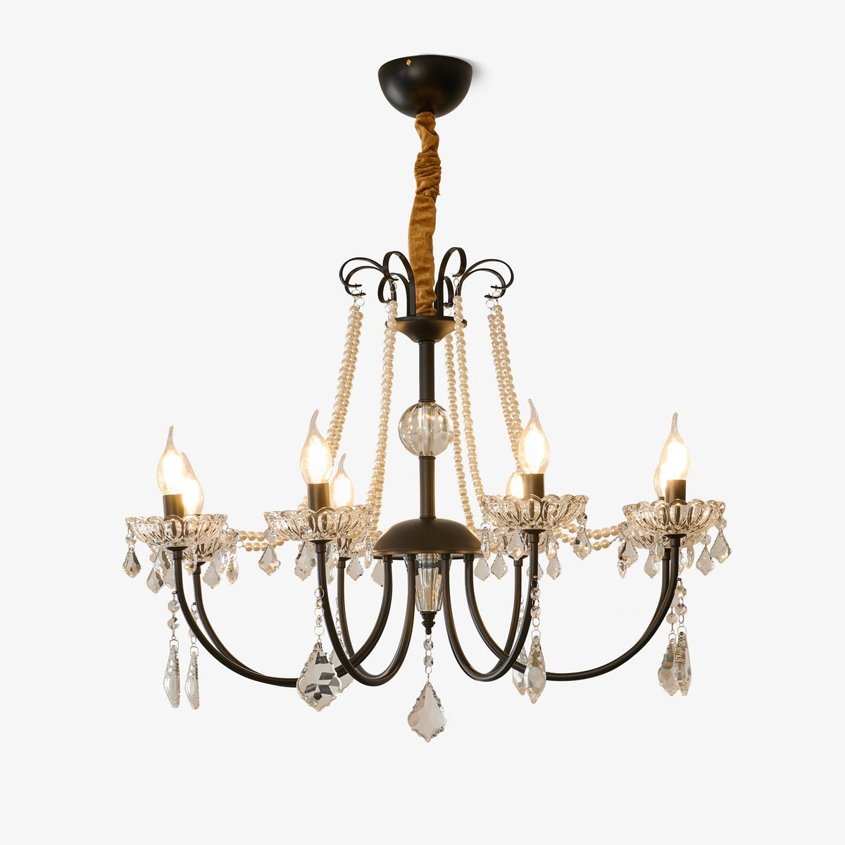 Regalia Crystal Chandelier with Brass and Pearl Accents for Elegant Interiors