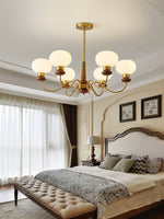 Regency Globe Chandelier — Gold & Opaline Glass Pendant Light