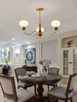 Regency Globe Chandelier — Gold & Opaline Glass Pendant Light