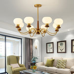 Regency Globe Chandelier — Gold & Opaline Glass Pendant Light