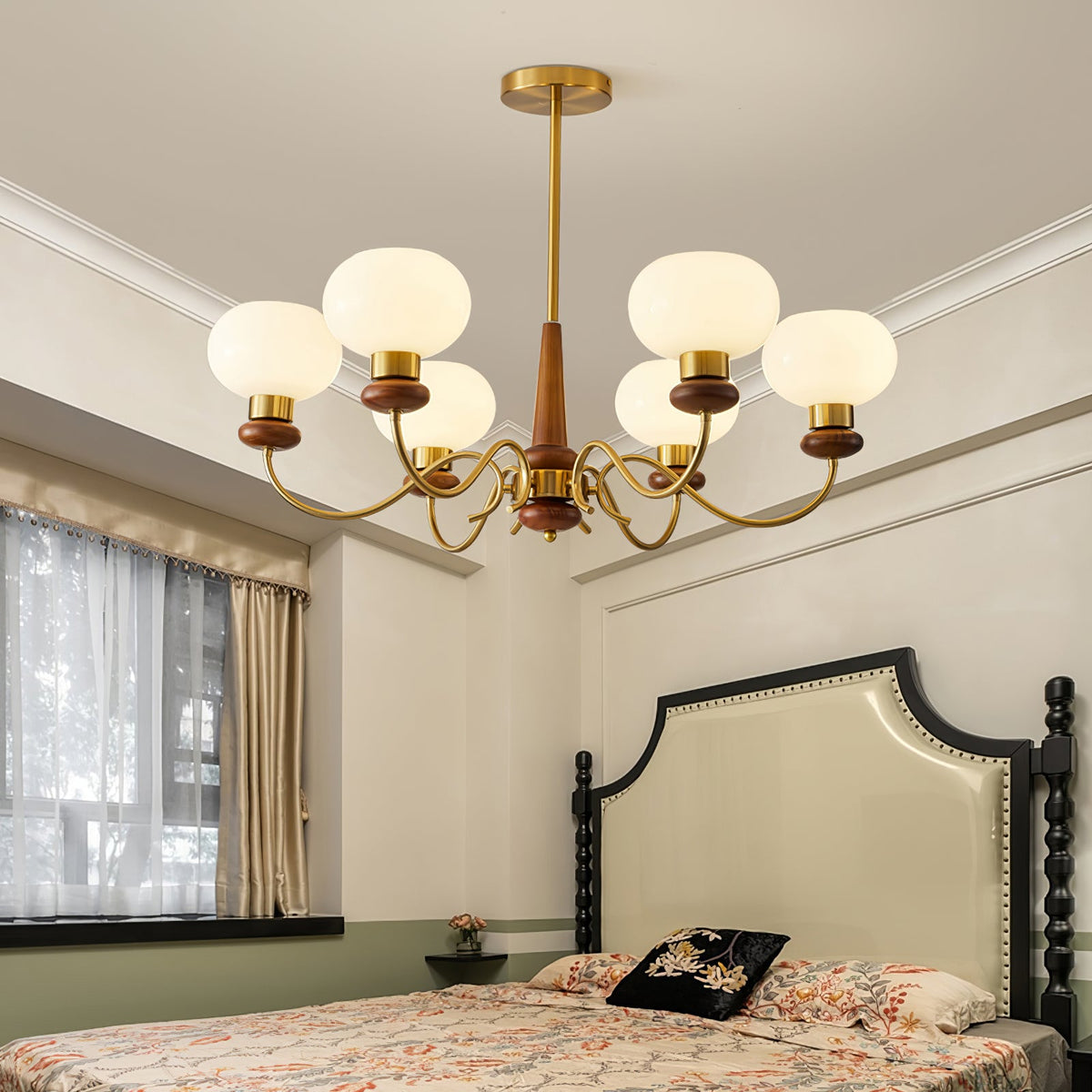 Regency Globe Chandelier — Gold & Opaline Glass Pendant Light