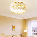 Regina Flowers Semi Flush Mount Ceiling Light in Gold and White Glass