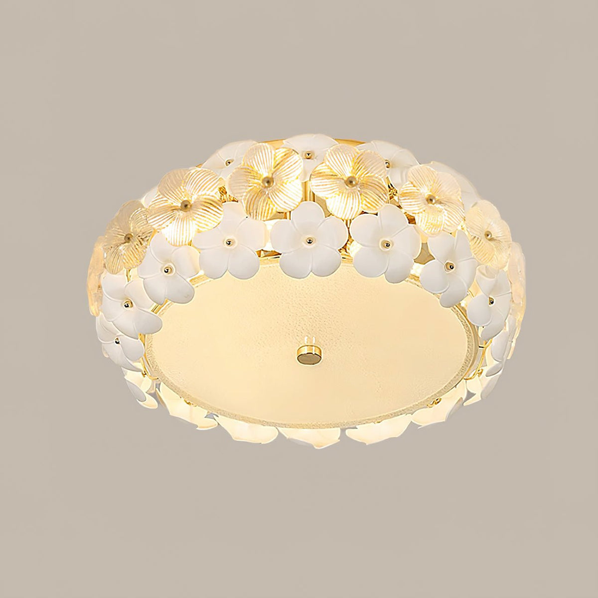 Regina Flowers Semi Flush Mount Ceiling Light in Gold and White Glass