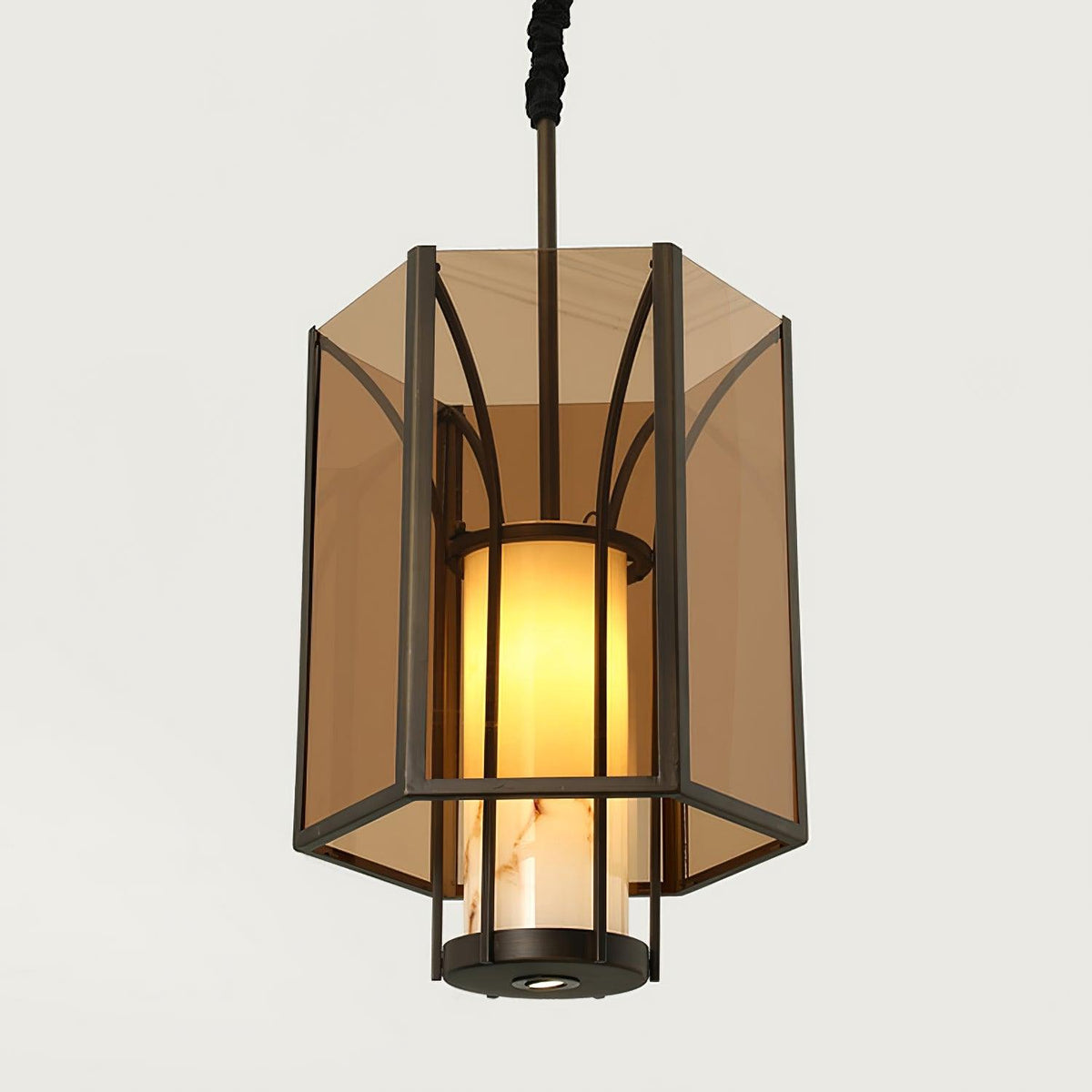 Remy Pendant Light in Black Iron with Alabaster Glass Shade