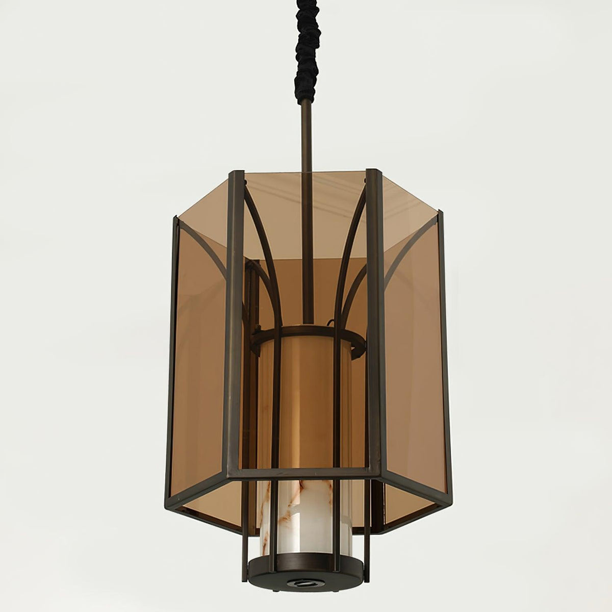 Remy Pendant Light in Black Iron with Alabaster Glass Shade